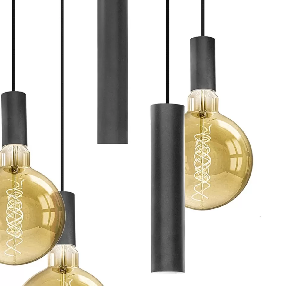 Eetkamerverlichting | Hanglampen>Straluma Luxe 5-lichts hanglamp mat zwart E27+GU10 rond