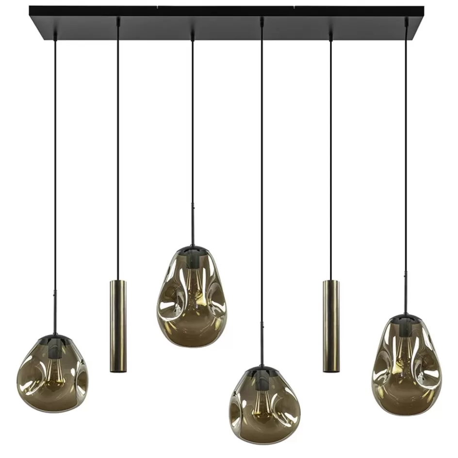 Eettafellampen | Eetkamerverlichting>Straluma Luxe 6-lichts hanglamp met goud glas en cilinders