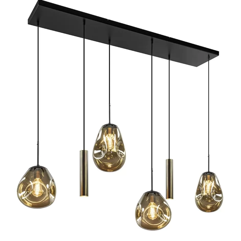 Eettafellampen | Eetkamerverlichting>Straluma Luxe 6-lichts hanglamp met goud glas en cilinders