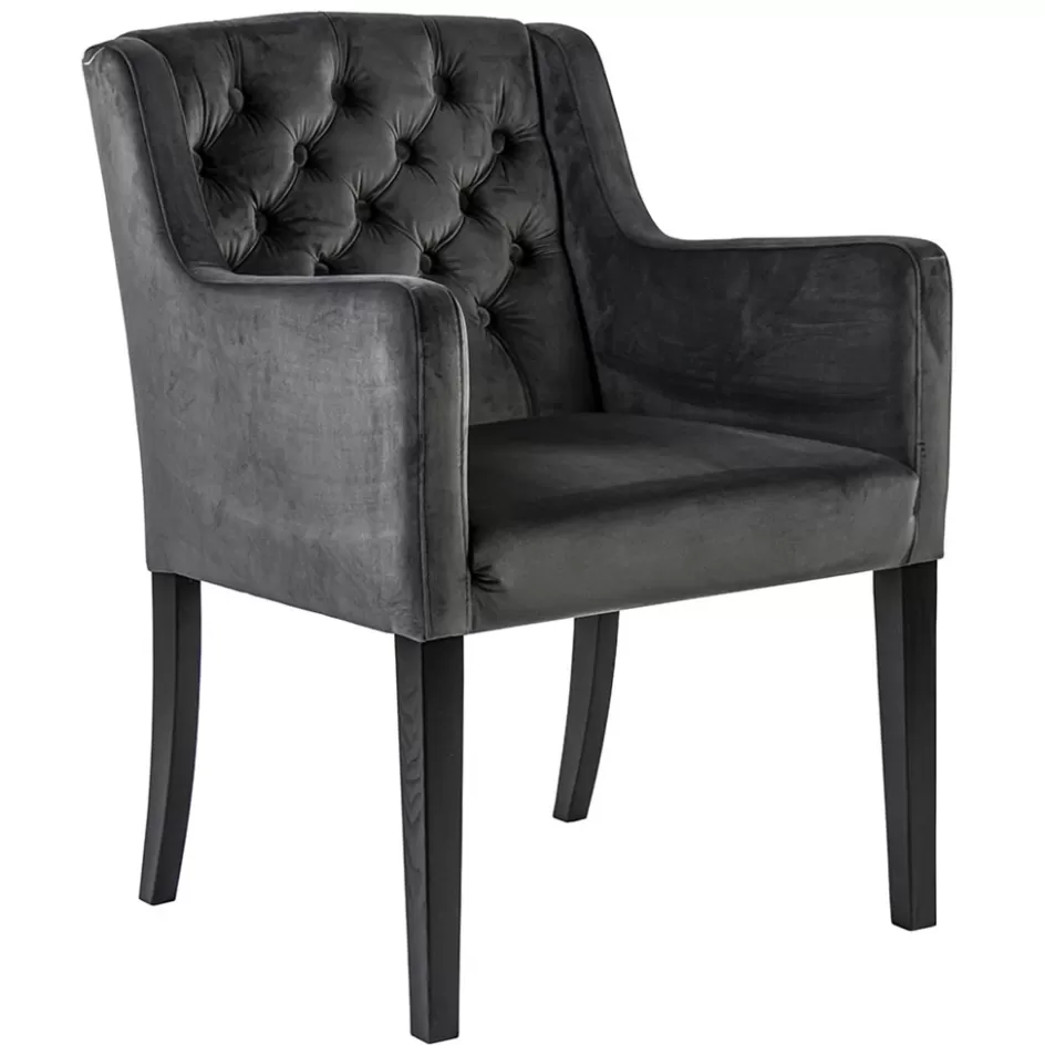 Eetkamerstoelen>Straluma Luxe armstoel velvet mid grey met zwarte eiken poot