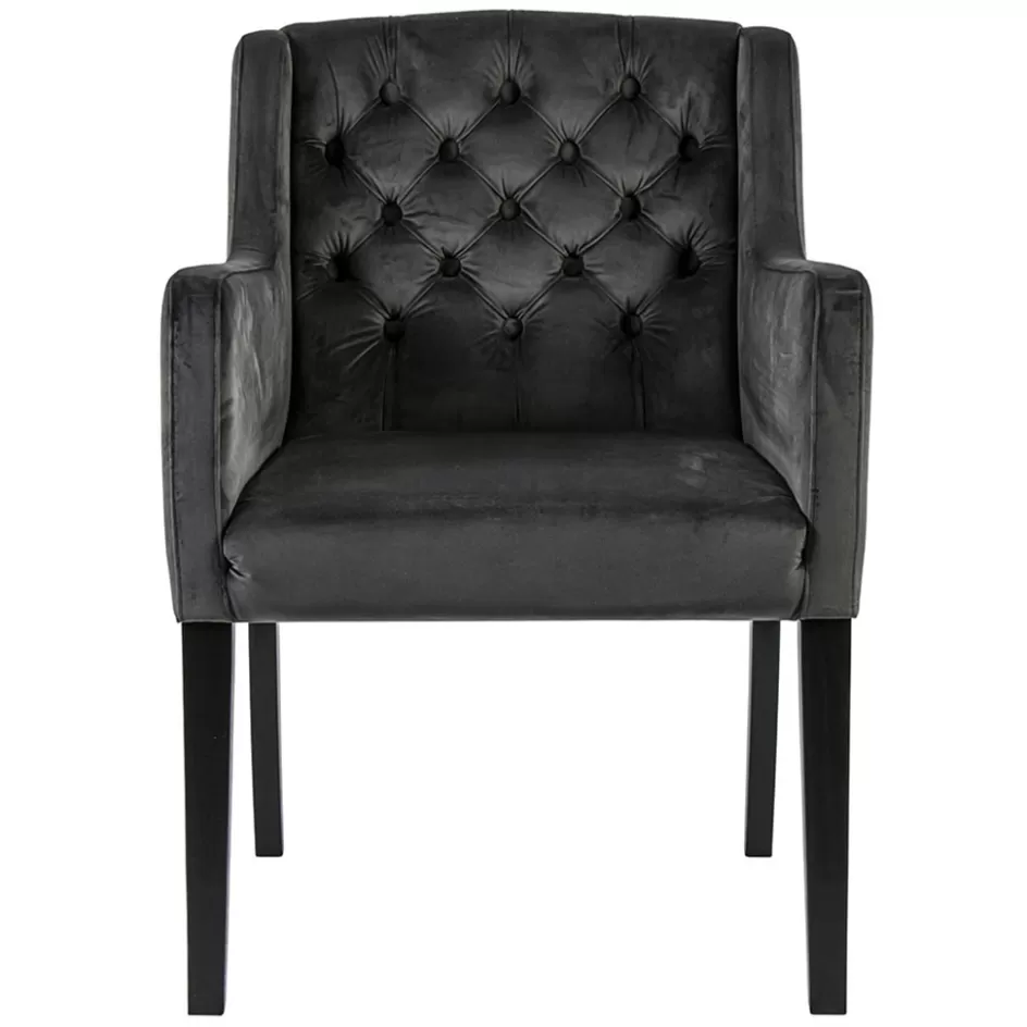 Eetkamerstoelen>Straluma Luxe armstoel velvet mid grey met zwarte eiken poot