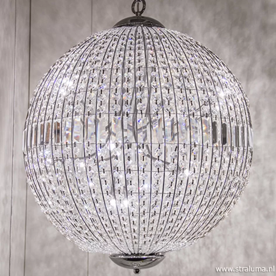 Eettafellampen | Woonkamerlampen>Straluma Luxe ronde hanglamp kristal met chroom