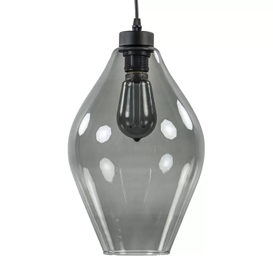 Hanglampen | Klassieke Verlichting>Straluma Mat zwarte hanglamp met smoke glas ruit