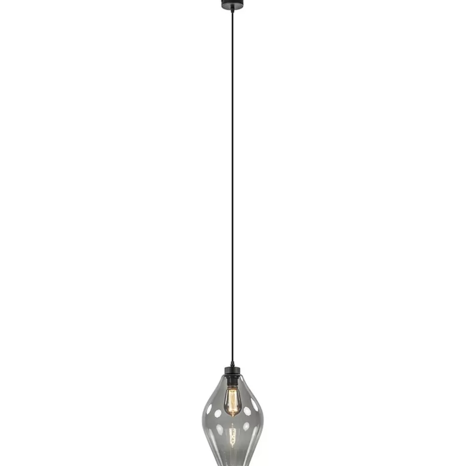 Hanglampen | Klassieke Verlichting>Straluma Mat zwarte hanglamp met smoke glas ruit