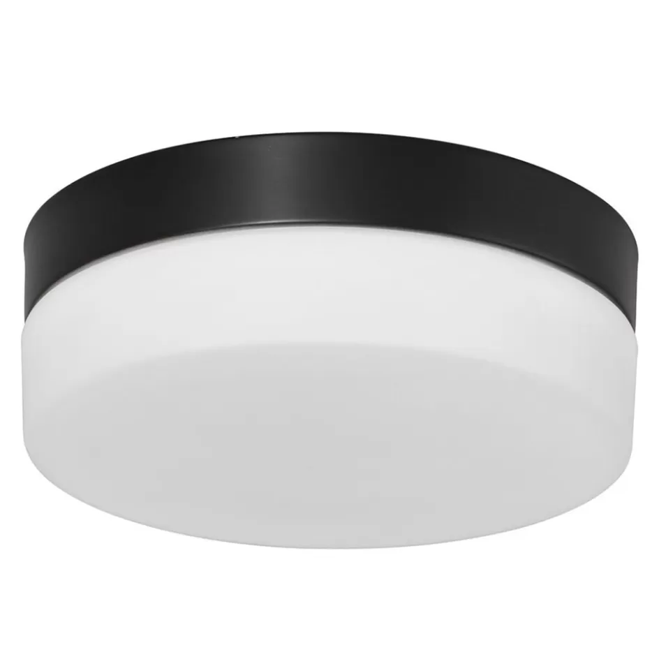 Plafondlampen | Plafonnières>Straluma Mat zwarte LED plafondlamp met wit glas IP44 dimbaar