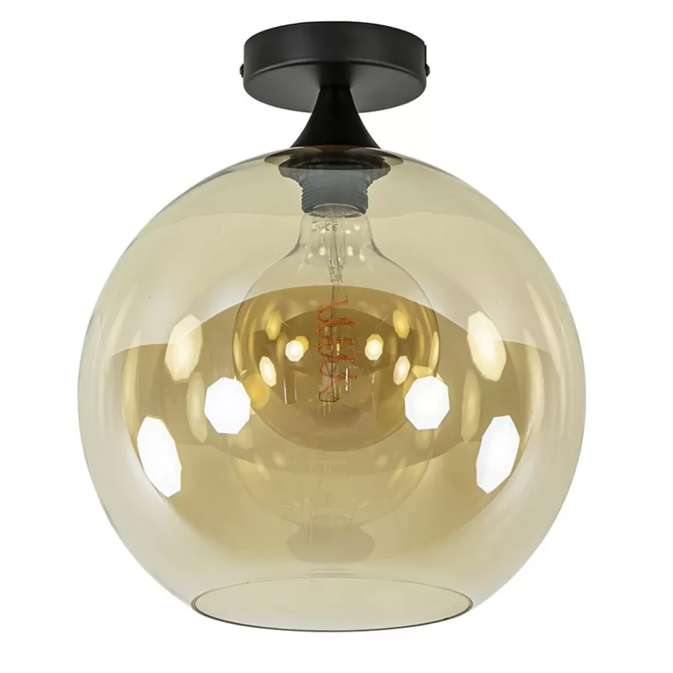 Plafondlampen | Klassieke Verlichting>Straluma Mat zwarte plafondlamp met amber glazen bol 30 cm