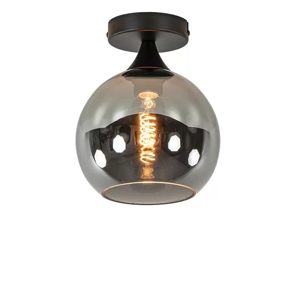 Plafondlampen | Luxe Verlichting>Straluma Mat zwarte plafondlamp met smoke glazen bol klein