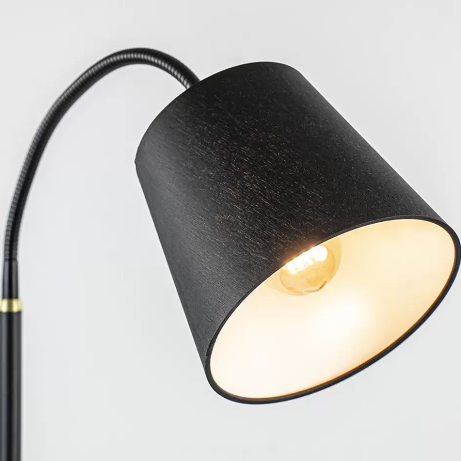 Vloerlampen | Landelijke Verlichting>Straluma Mat zwarte vloerlamp met goud en kunststof kap