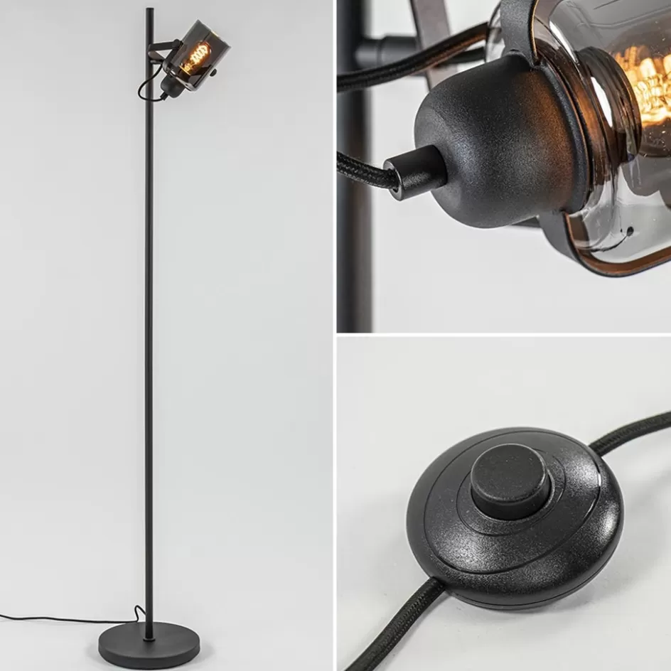 Vloerlampen | Industriële Verlichting>Straluma Mat zwarte vloerlamp met smoke/titanium glas