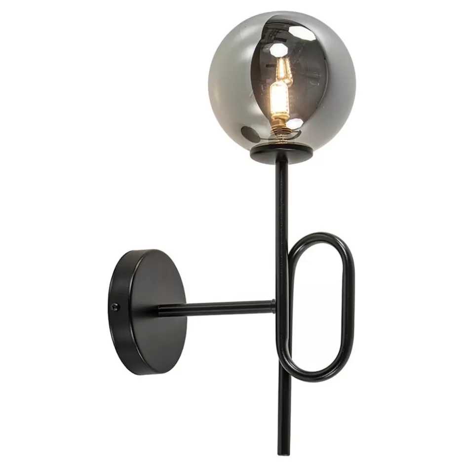 Wandlampen | Retro Verlichting>Straluma Mat zwarte wandlamp trompet met smoke glas