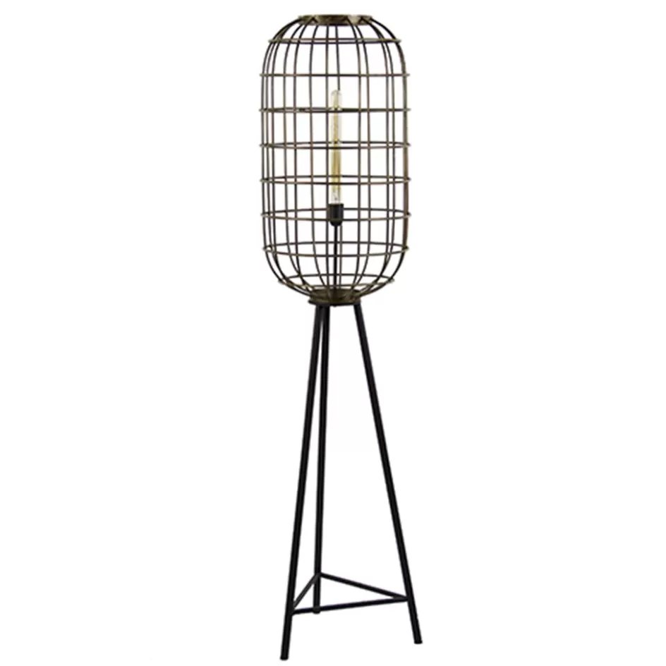 Kooilampen | Light and Living>Straluma Metalen kooi vloerlamp oud-brons L&L