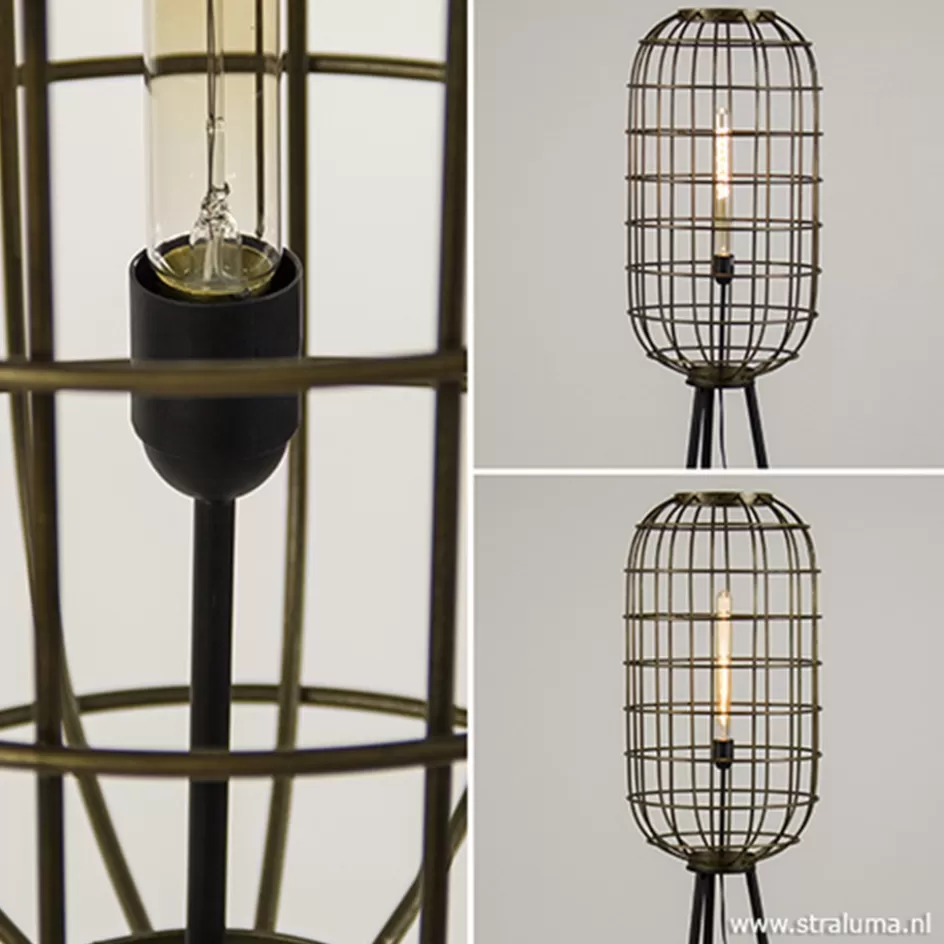 Kooilampen | Light and Living>Straluma Metalen kooi vloerlamp oud-brons L&L