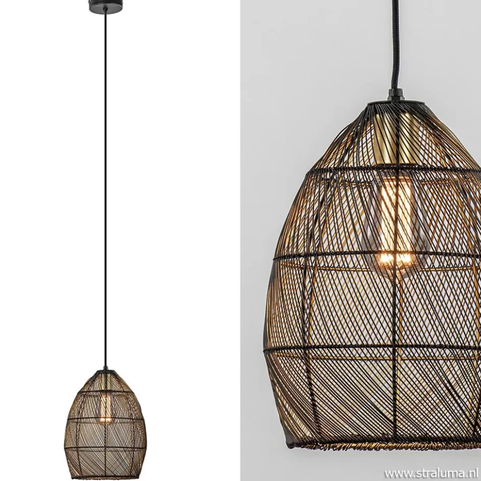 Draadlampen | Light and Living>Straluma Moderne draad hanglamp Meya zwart met goud