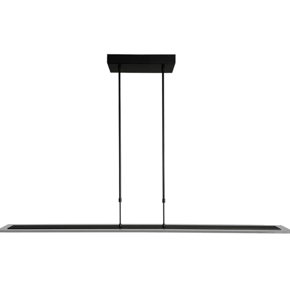 Hanglampen | Eettafellampen>Straluma Moderne LED hanglamp balk mat zwart met smoke glas