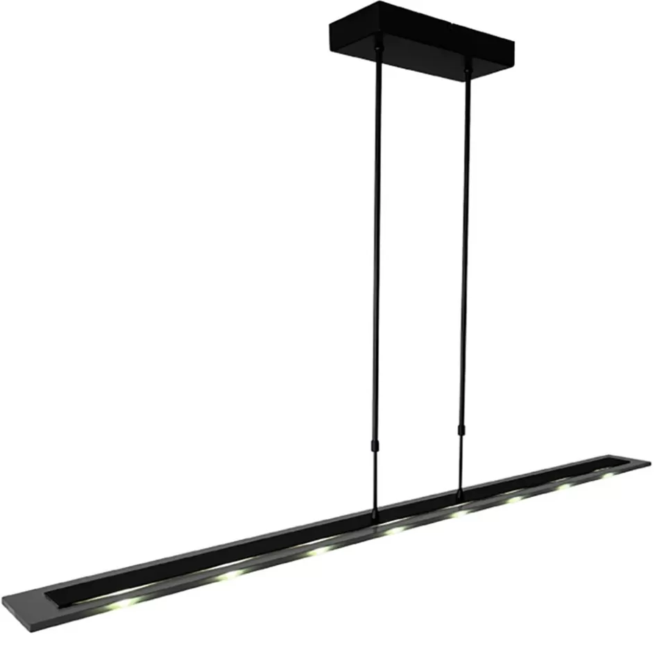 Hanglampen | Eettafellampen>Straluma Moderne LED hanglamp balk mat zwart met smoke glas