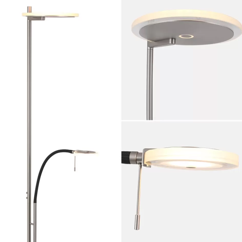 Vloerlampen | Leeslampen>Straluma Moderne LED uplighter staal met helder glas en leesarm