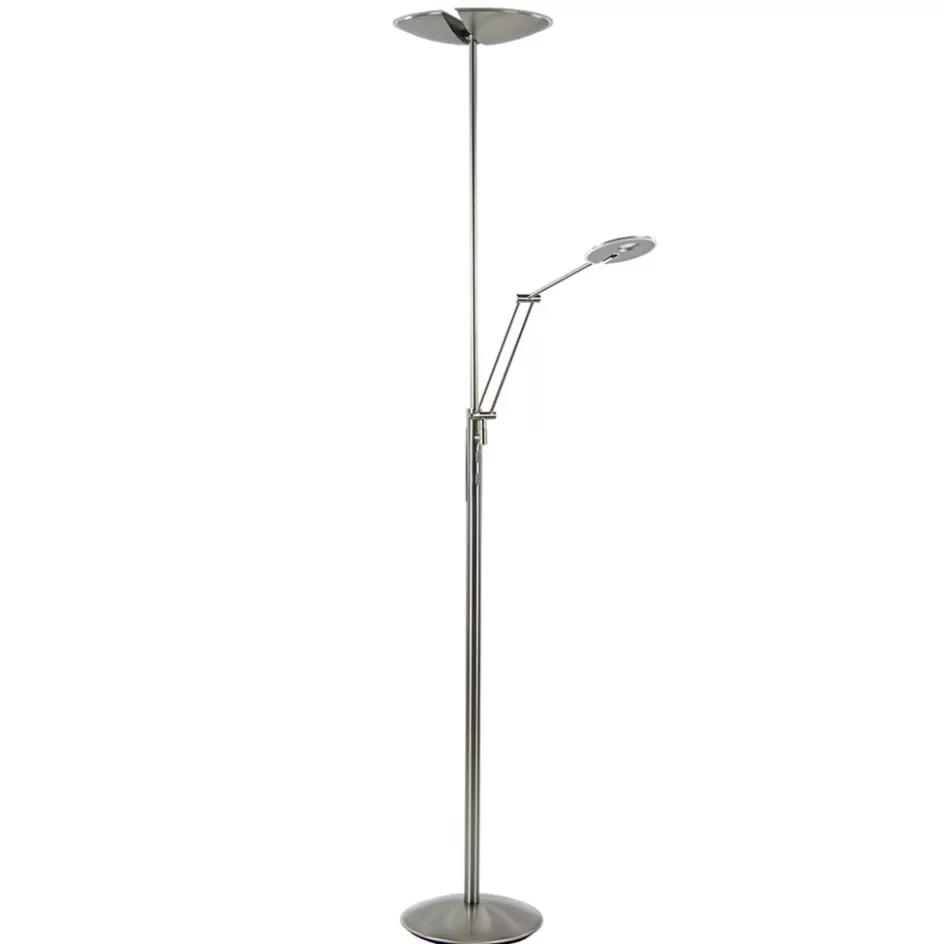 Vloerlampen | Leeslampen>Straluma Moderne LED vloerlamp nikkel met uplighter en leeslamp