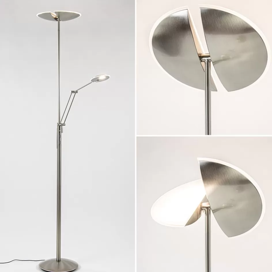 Vloerlampen | Leeslampen>Straluma Moderne LED vloerlamp nikkel met uplighter en leeslamp