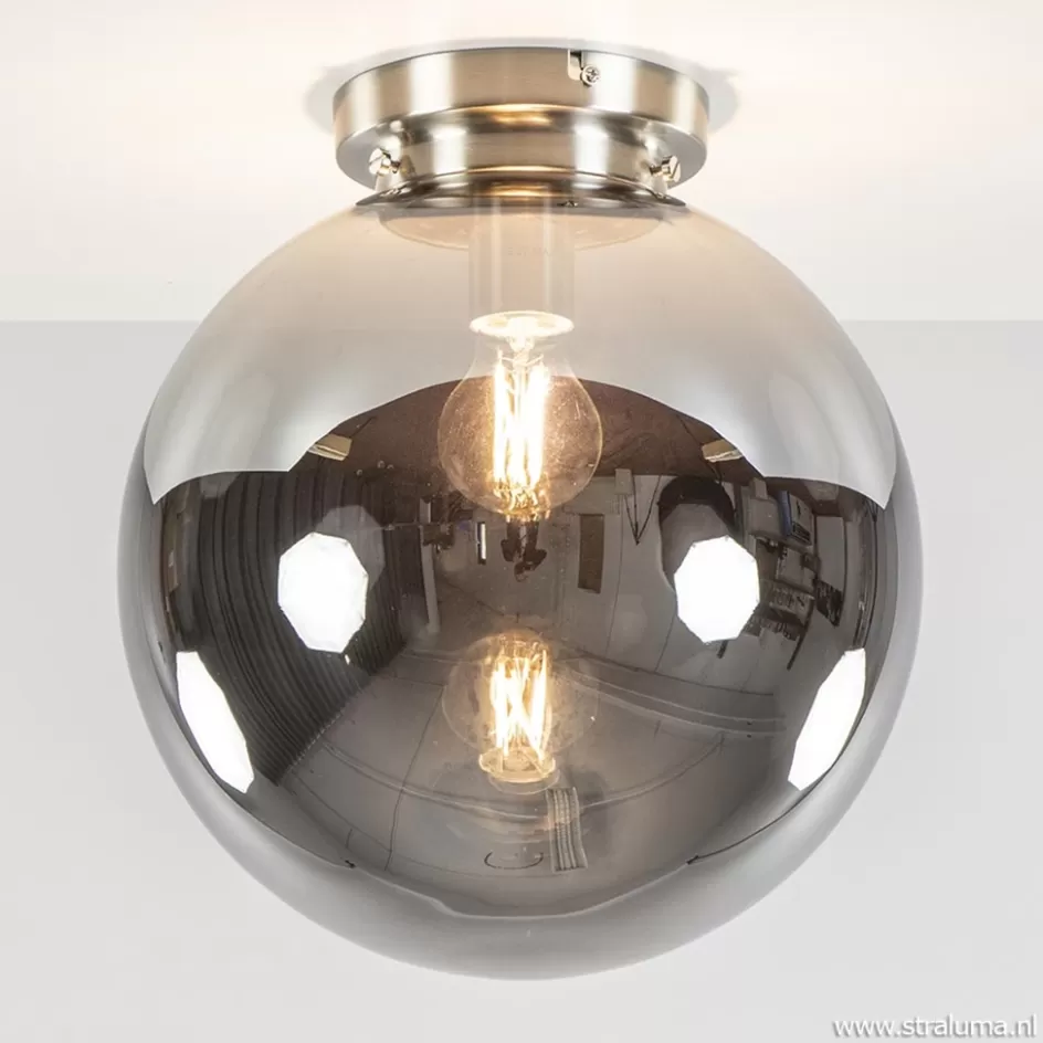 Keukenverlichting | Halverlichting>Straluma Moderne plafondlamp nikkel met smokey glas