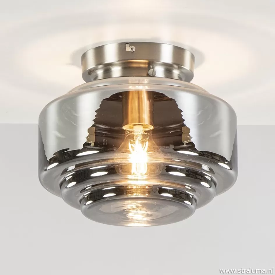 Keukenverlichting | Halverlichting>Straluma Moderne plafondlamp nikkel met smokey glas