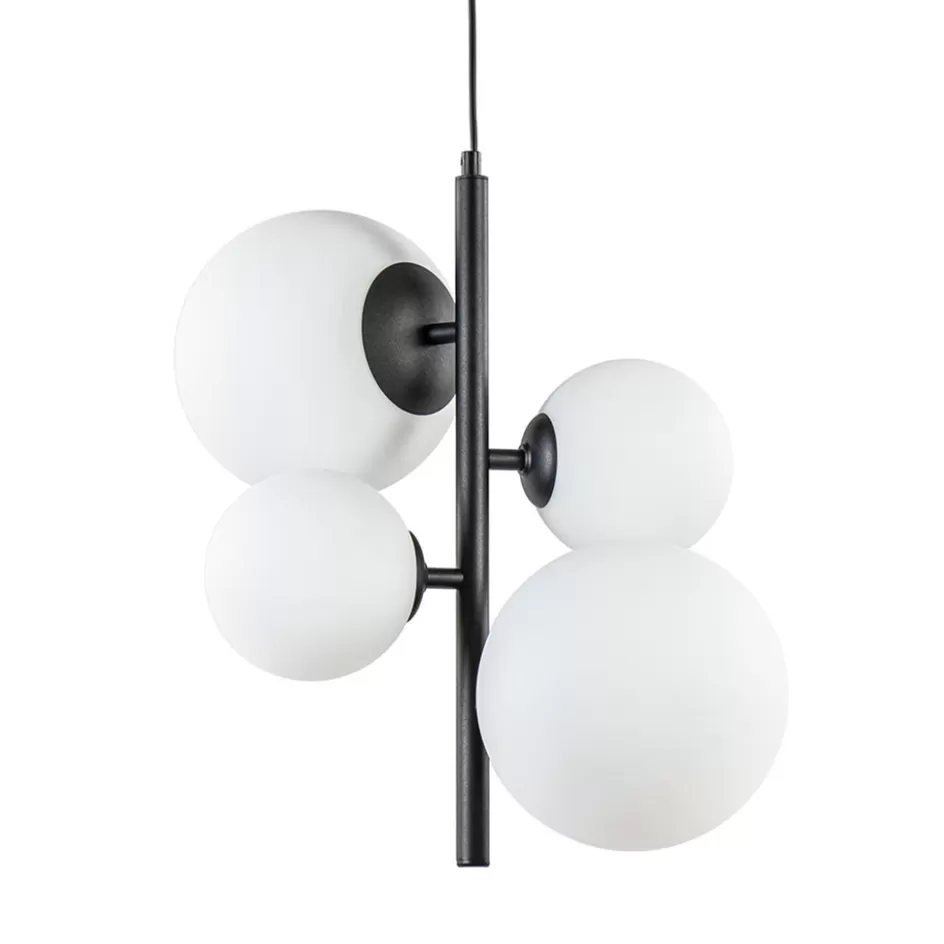 Halverlichting | Eetkamerverlichting>Straluma Moderne retro hanglamp zwart met witte bollen