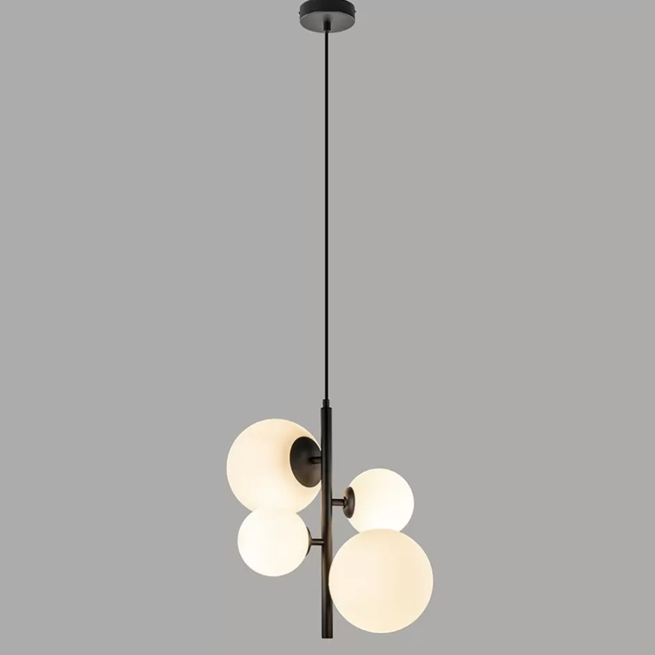 Halverlichting | Eetkamerverlichting>Straluma Moderne retro hanglamp zwart met witte bollen