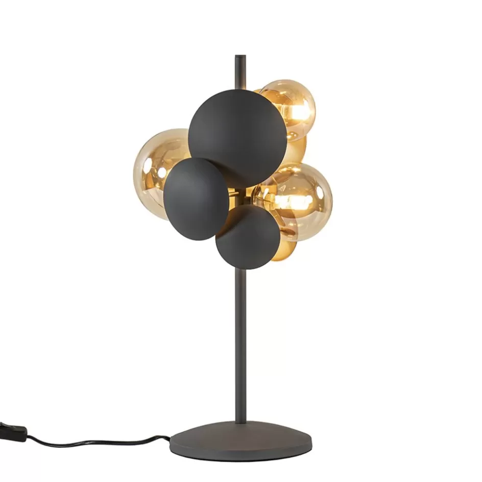 Tafellampen | Design Verlichting>Straluma Moderne tafellamp grijs/goud + amber glas