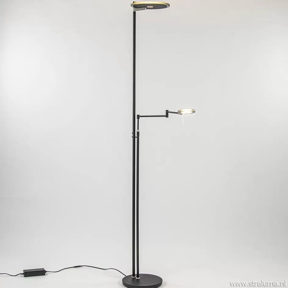 Vloerlampen | Leeslampen>Straluma Moderne uplighter/leeslamp zwart met smoke glas