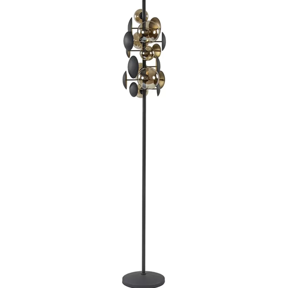 Vloerlampen>Straluma Moderne vloerlamp grijs/goud met amber glas