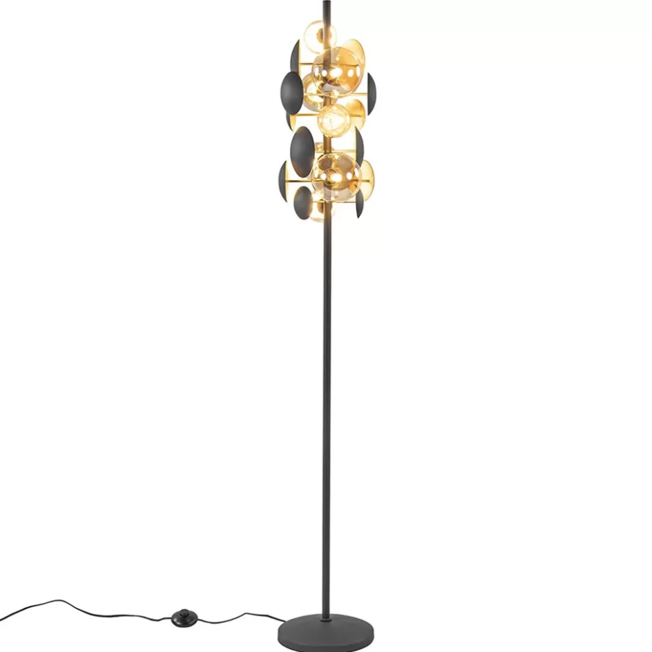 Vloerlampen>Straluma Moderne vloerlamp grijs/goud met amber glas