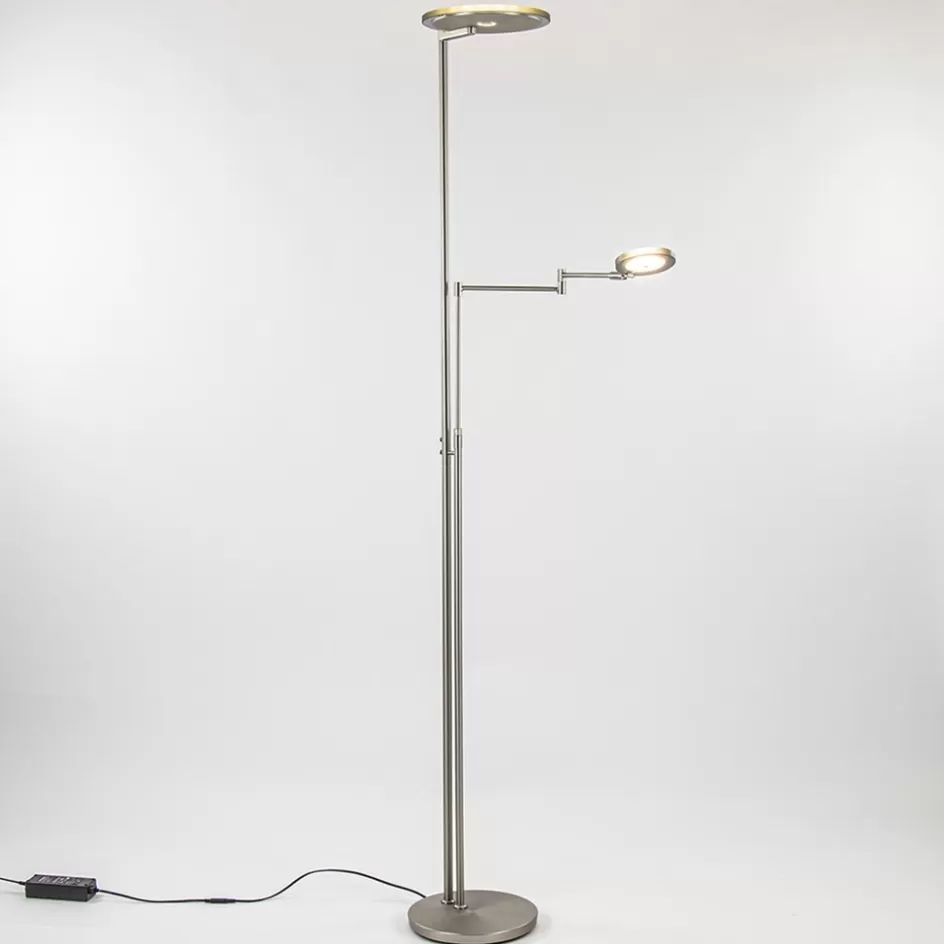 Vloerlampen | Leeslampen>Straluma Moderne vloerlamp uplighter staal met smoke glas