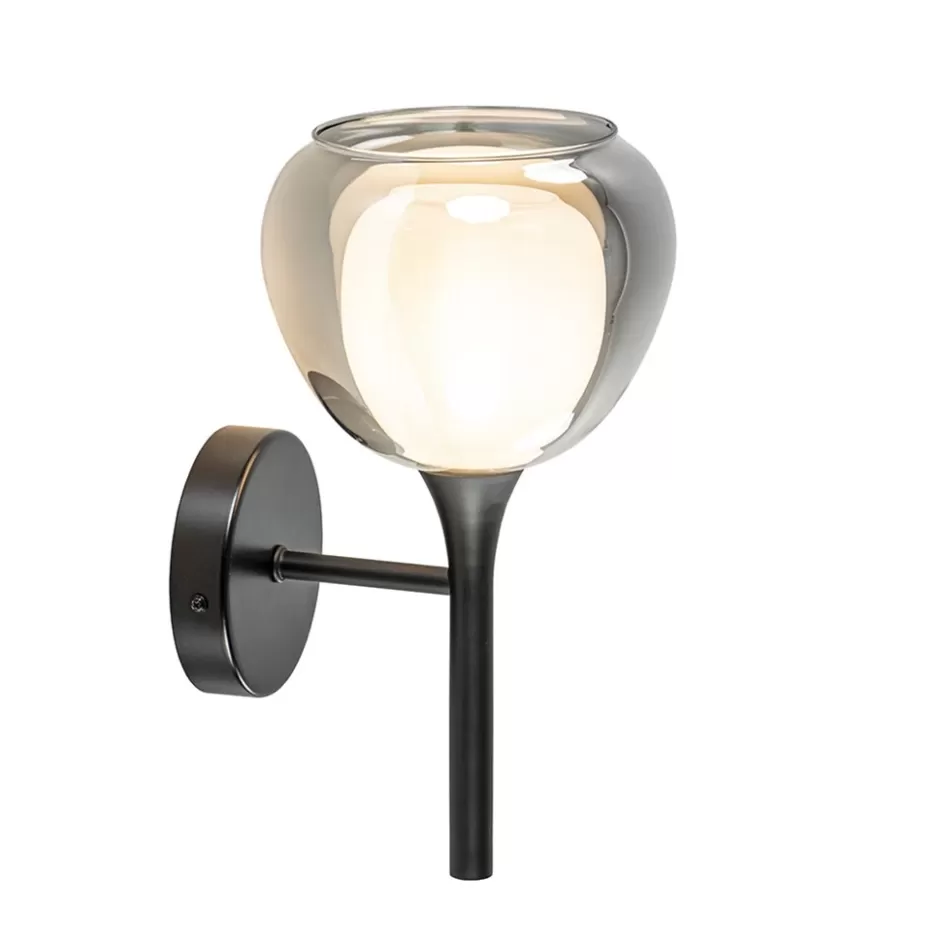 Halverlichting | Wandlampen>Straluma Moderne wandlamp zwart met smoke glas