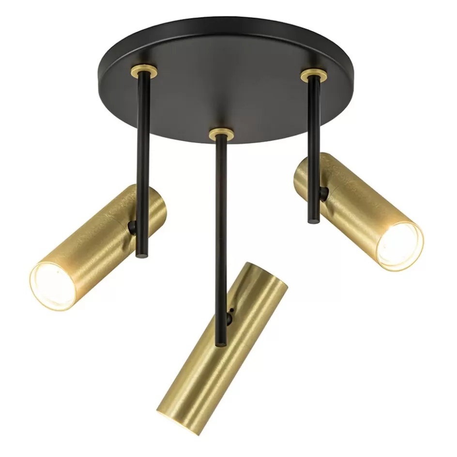 Plafondlampen | Opbouwspots>Straluma Opbouwspot 3-lichts cilinder zwart/brass