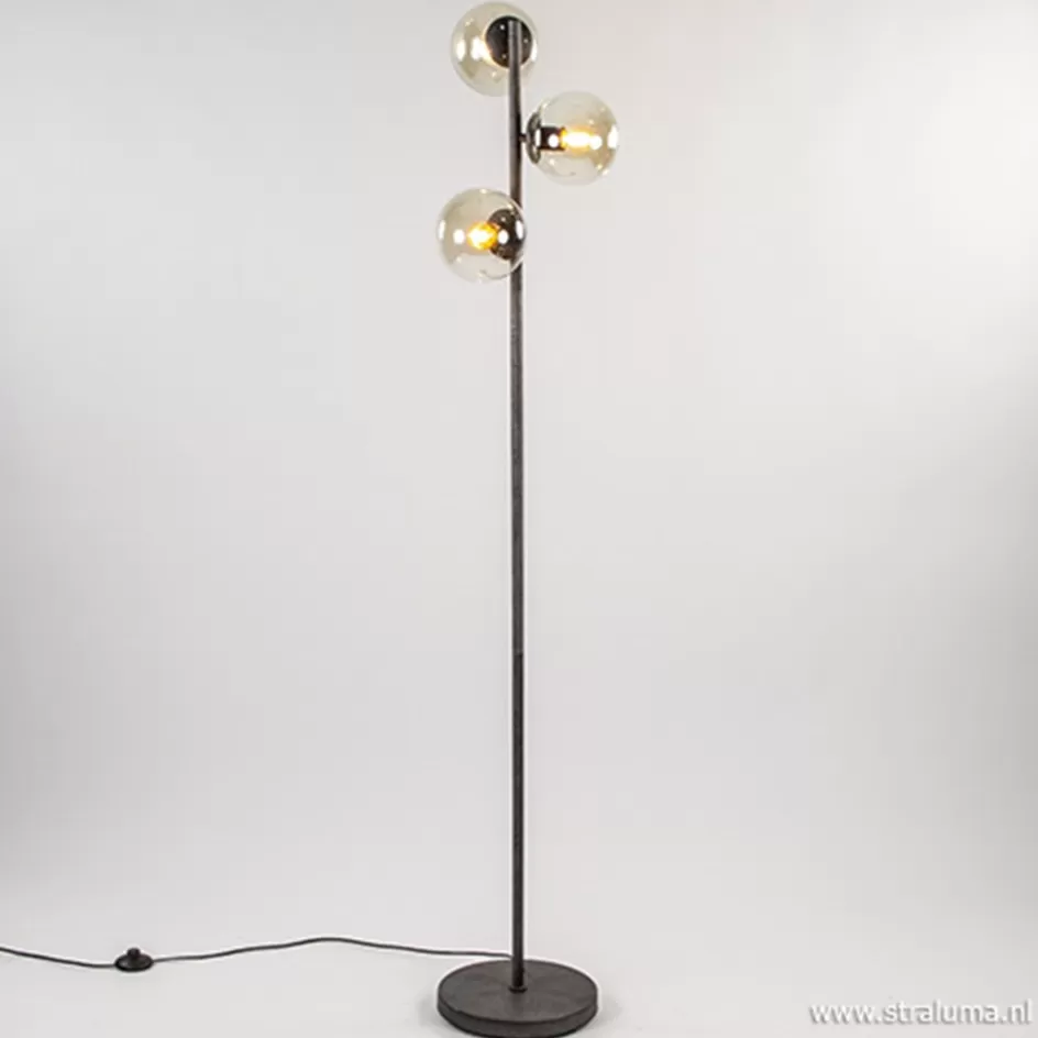 Slaapkamerlampen | Halverlichting>Straluma Oud zilveren vloerlamp met amber glas