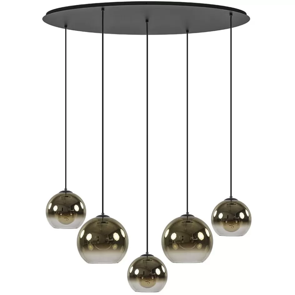 Eettafellampen | Pendel Lampen>Straluma Ovale 5-lichts hanglamp met glazen bollen gold gradient