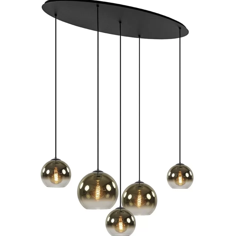 Eettafellampen | Pendel Lampen>Straluma Ovale 5-lichts hanglamp met glazen bollen gold gradient