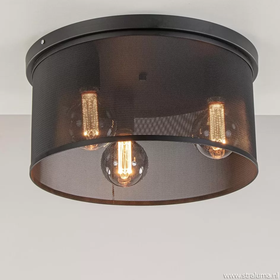 Slaapkamerlampen | Keukenverlichting>Straluma Plafondlamp 3L cilinder gaas zwart 44cm