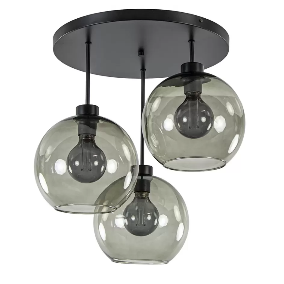 Woonkamerlampen | Slaapkamerlampen>Straluma Plafondlamp 3-lichts zwart + smoke glas 25cm