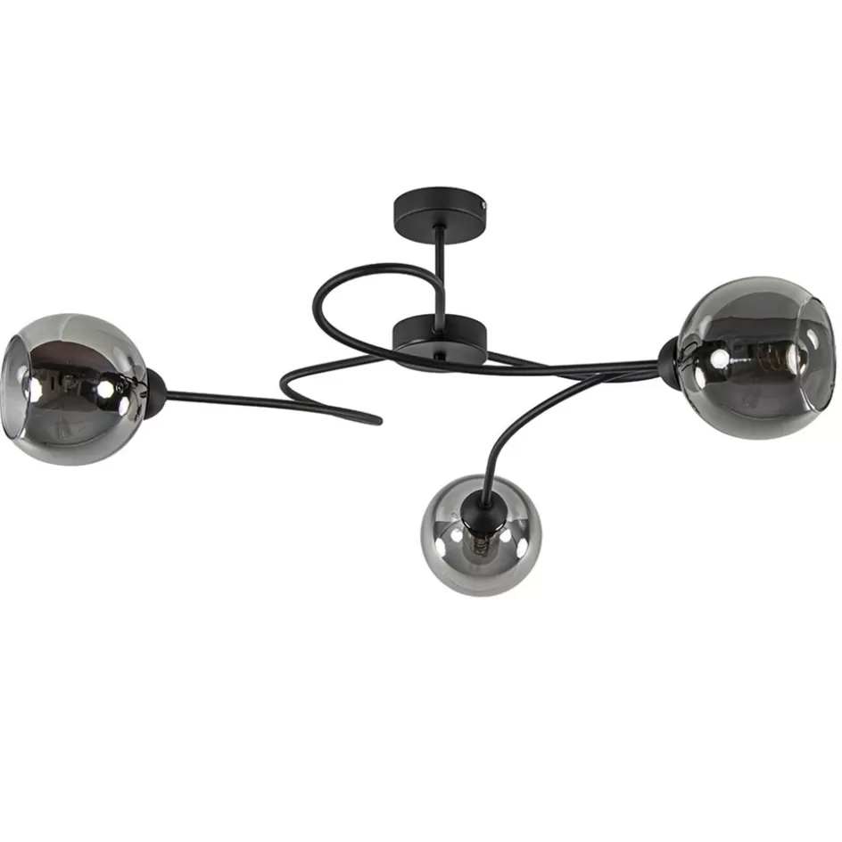 Plafondlampen | Klassieke Verlichting>Straluma Plafondlamp Blom 3L zwart/smoke glas