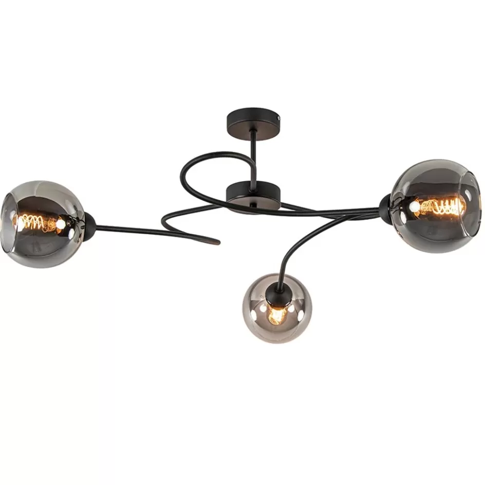 Plafondlampen | Klassieke Verlichting>Straluma Plafondlamp Blom 3L zwart/smoke glas