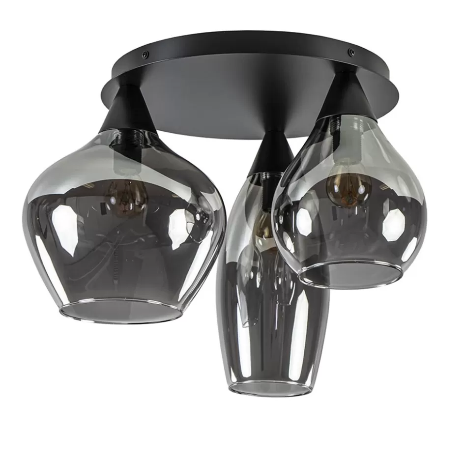 Woonkamerlampen | Halverlichting>Straluma Plafondlamp Cambio 3L zwart + smoke glas