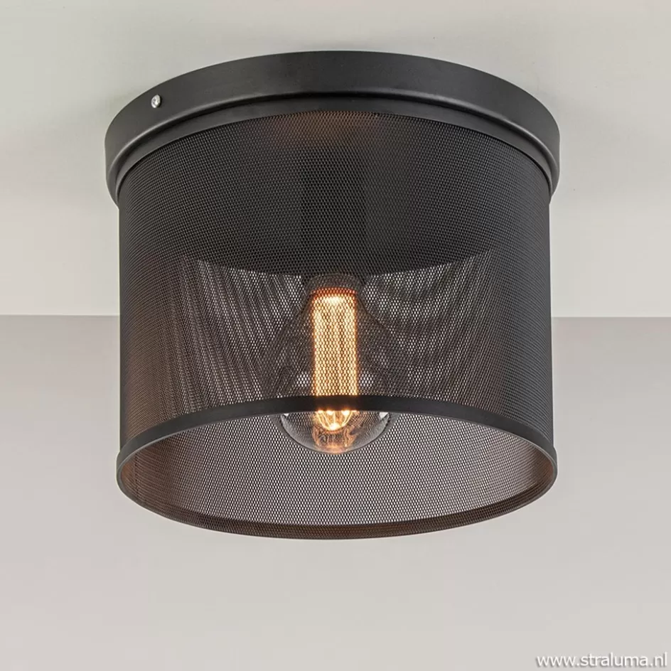 Slaapkamerlampen | Keukenverlichting>Straluma Plafondlamp cilinder gaas zwart 30cm