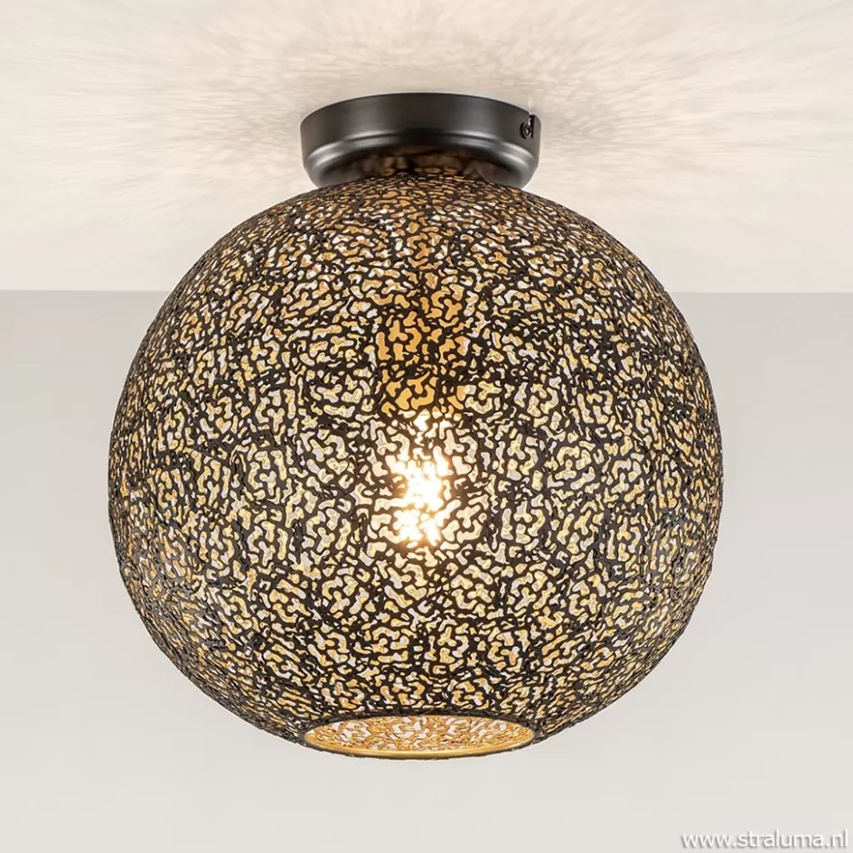 Keukenverlichting | Halverlichting>Straluma Plafondlamp Oronero bol zwart/goud 30cm