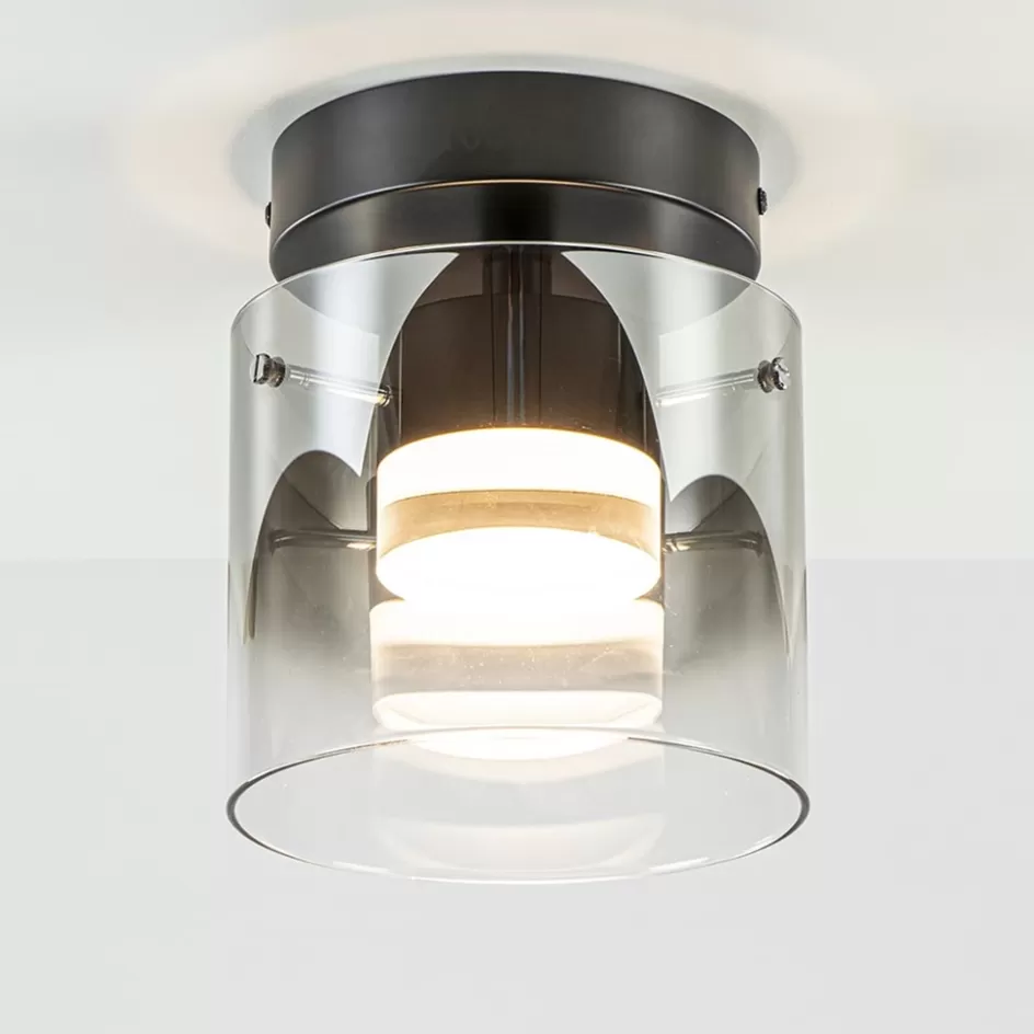 Plafondlampen | Woonkamerlampen>Straluma Plafondlamp Salerno zwart/smoke glas