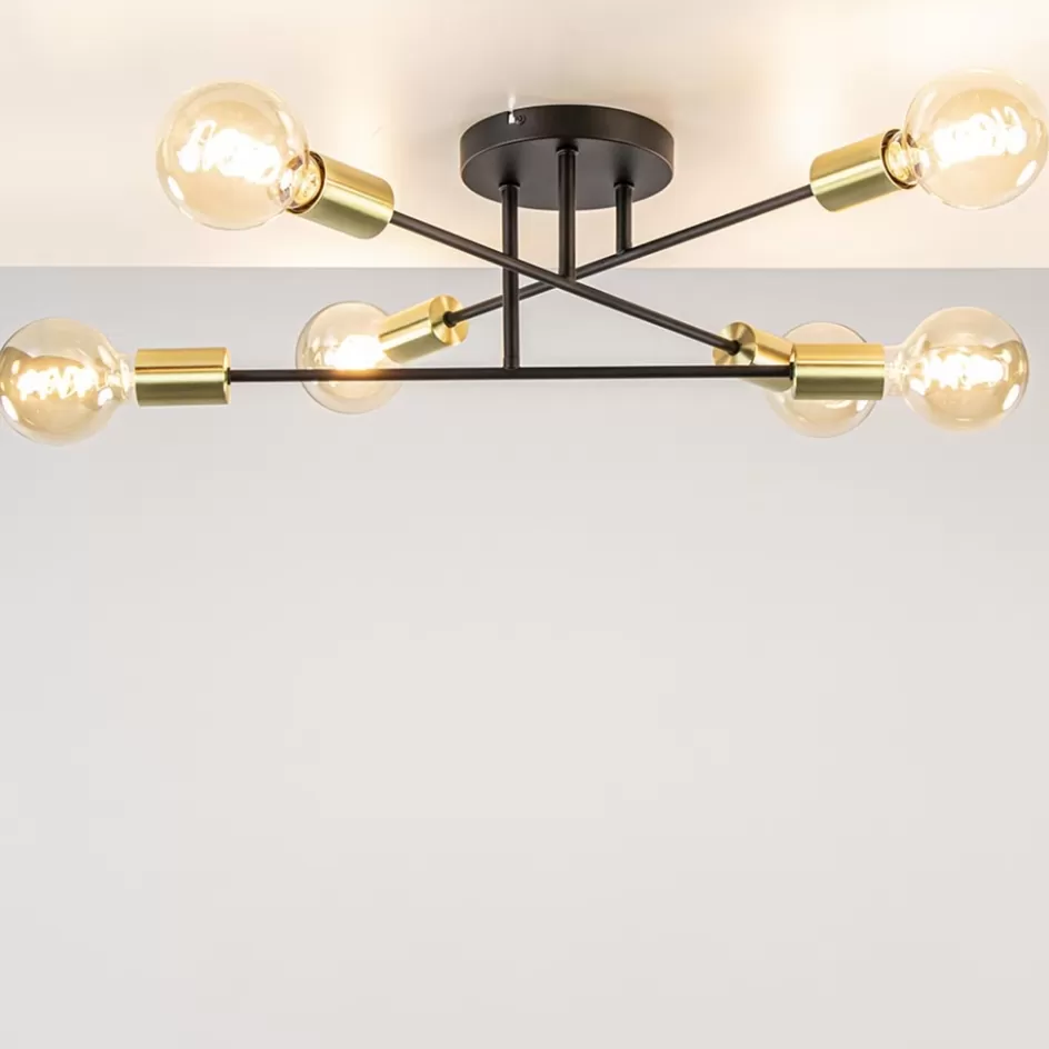 Keukenverlichting | Eetkamerverlichting>Straluma Plafondlamp Sticks 6L zwart/goud