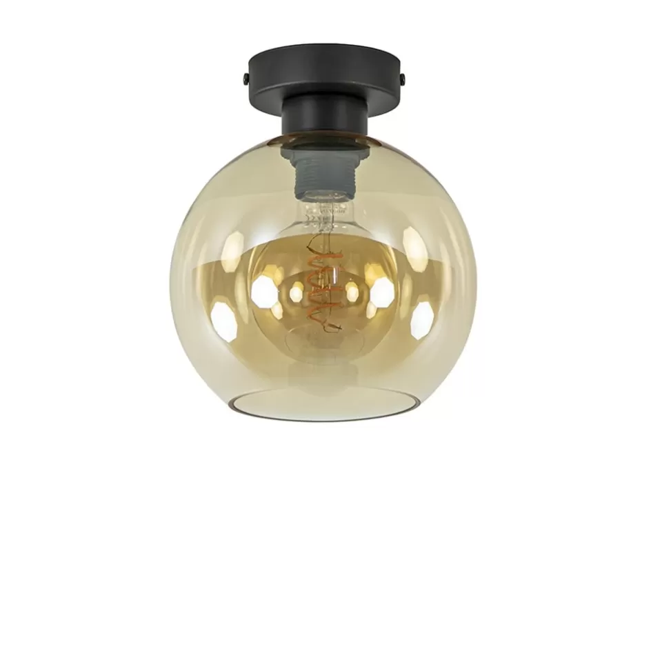 Plafondlampen | Klassieke Verlichting>Straluma Plafondlamp zwart met amber glas 20 cm