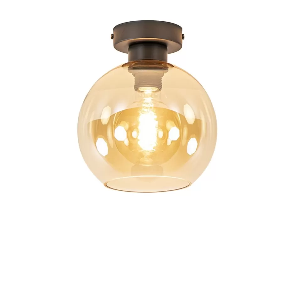 Plafondlampen | Klassieke Verlichting>Straluma Plafondlamp zwart met amber glas 20 cm