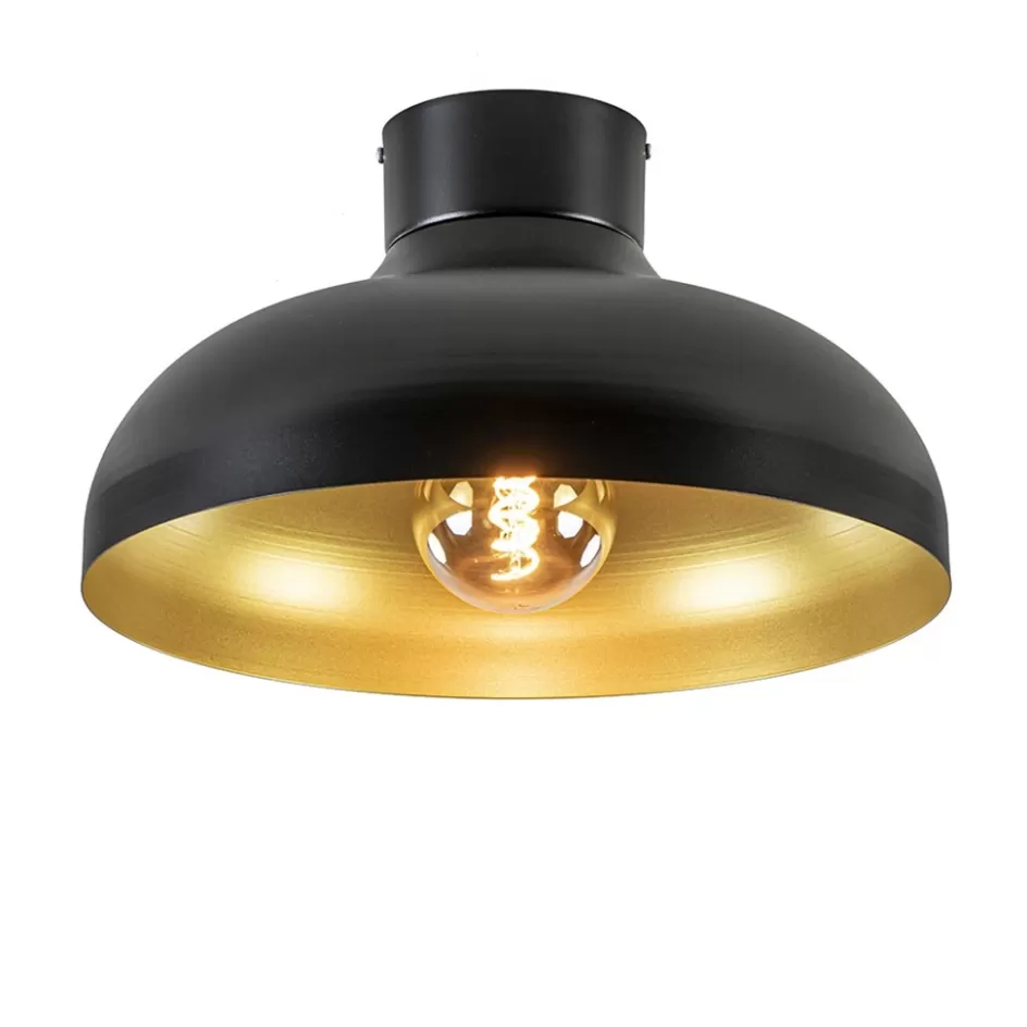 Tienerkamerlampen | Keukenverlichting>Straluma Plafondlamp zwart met gouden binnenkant