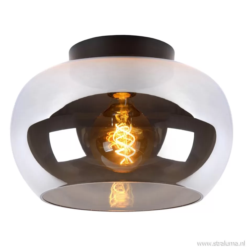 Halverlichting | Plafondlampen>Straluma Plafondlamp zwart met smoke glas