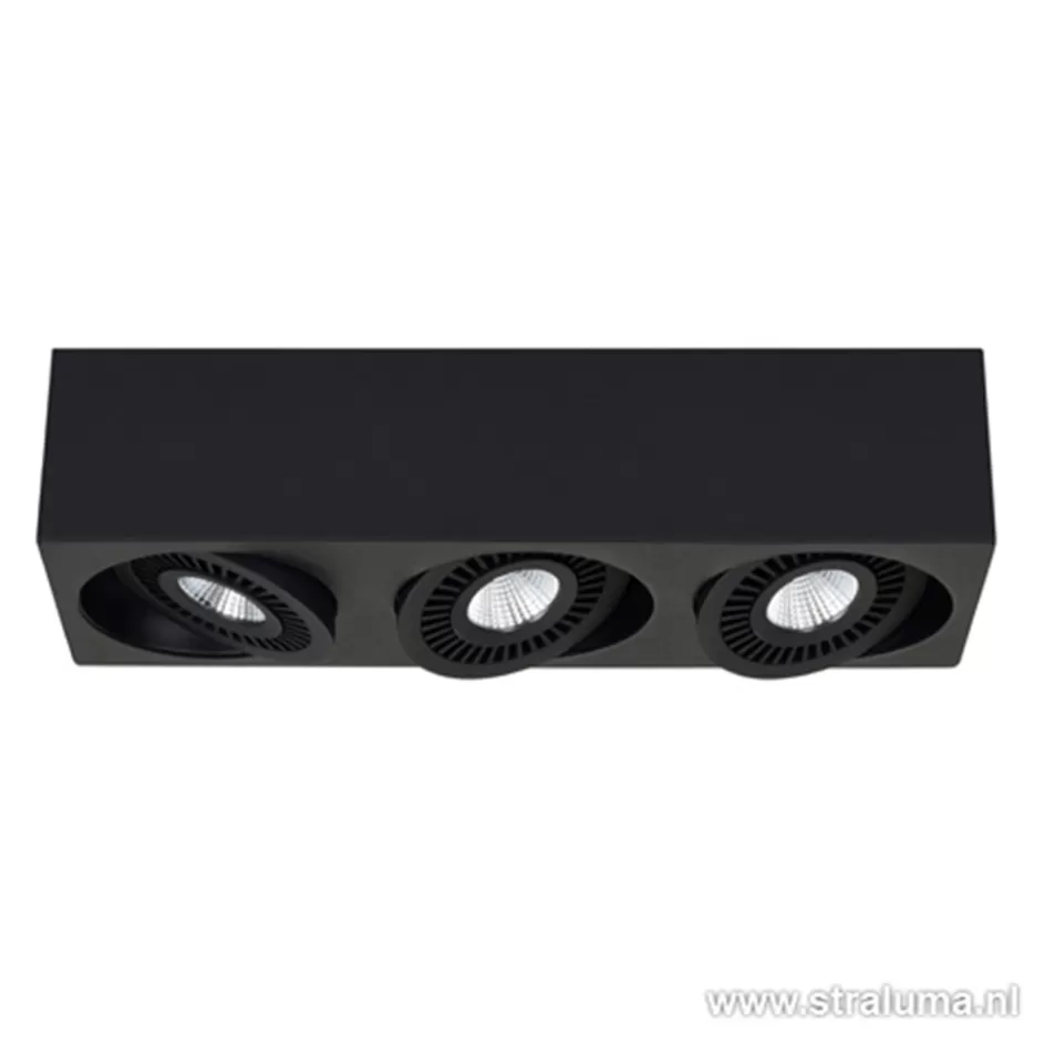 Plafondlampen | Opbouwspots>Straluma Plafondspot Eye 3L box zwart led 3000k